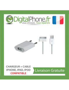 Chargeur + cable blanc pour iPhone, iPad, iPod 1M