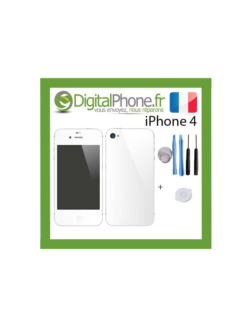 Ecran LCD + Vitre Tactile + Bouton Home - iPhone 4 Blanc- Outils inclus